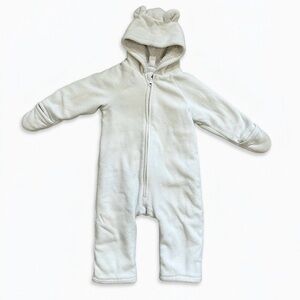EUC Baby Bear Bunting White One Piece with Hood Size 18-24 Months